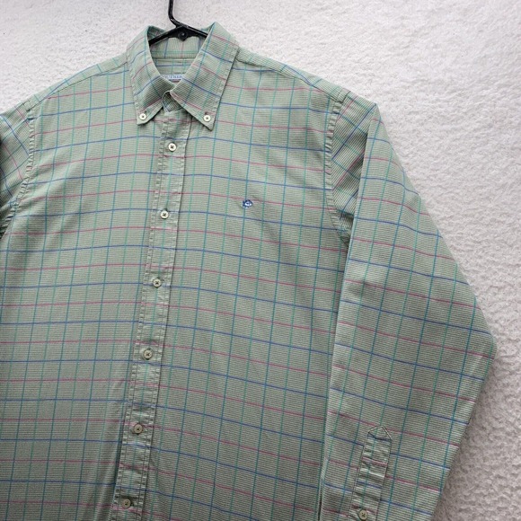 Southern Tide Button Up Shirt Mens Large L Houndstooth Green Pink Preppy Dad - Picture 3 of 14